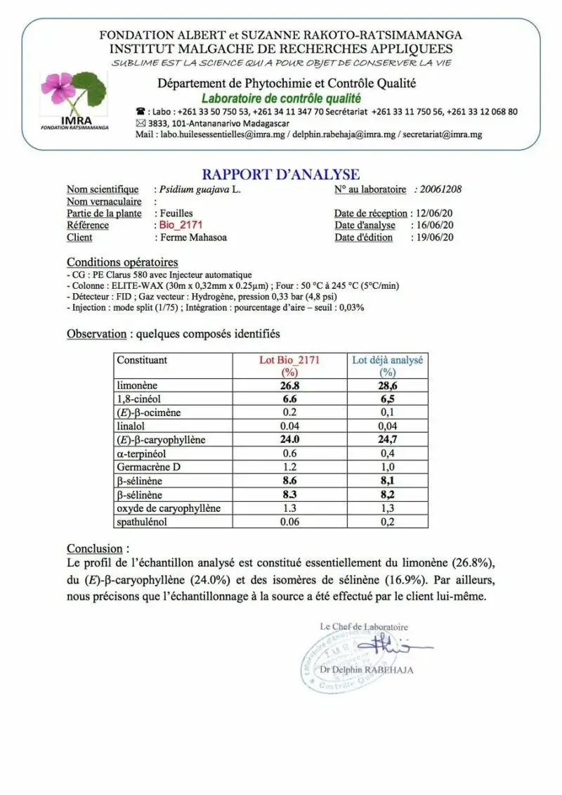 Résultat d’analyse chromatographique garantissant la pureté et la richesse en actifs immunostimulants.