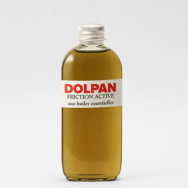 Flacon de Dolpan - Friction Active Souplesse, huile de massage aux huiles essentielles.