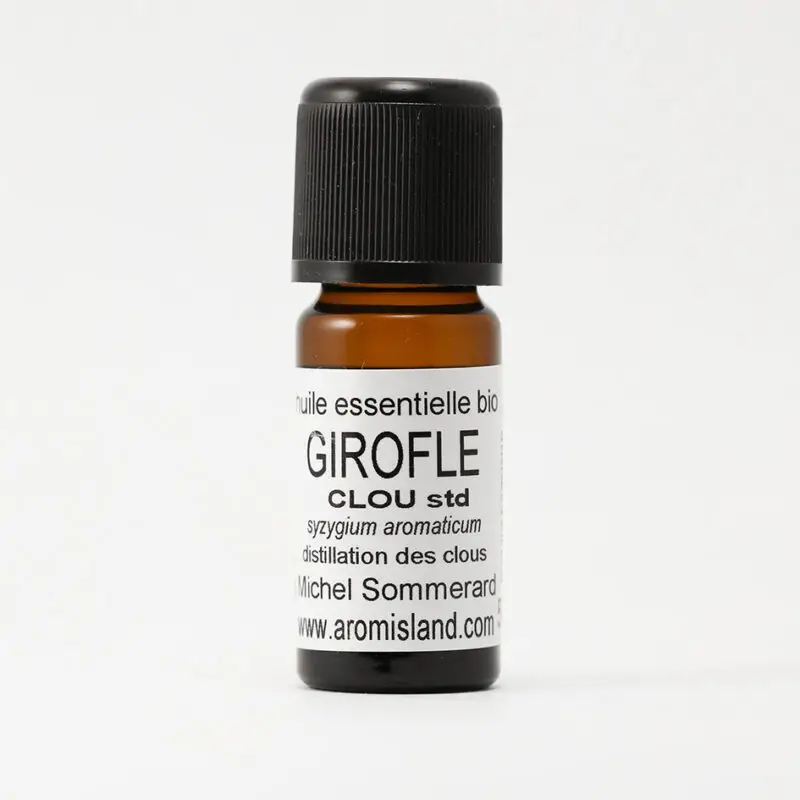 Flacon d’Huile Essentielle de Clou de Girofle Standard Bio (Syzygium aromaticum), distillation pure et biologique.
