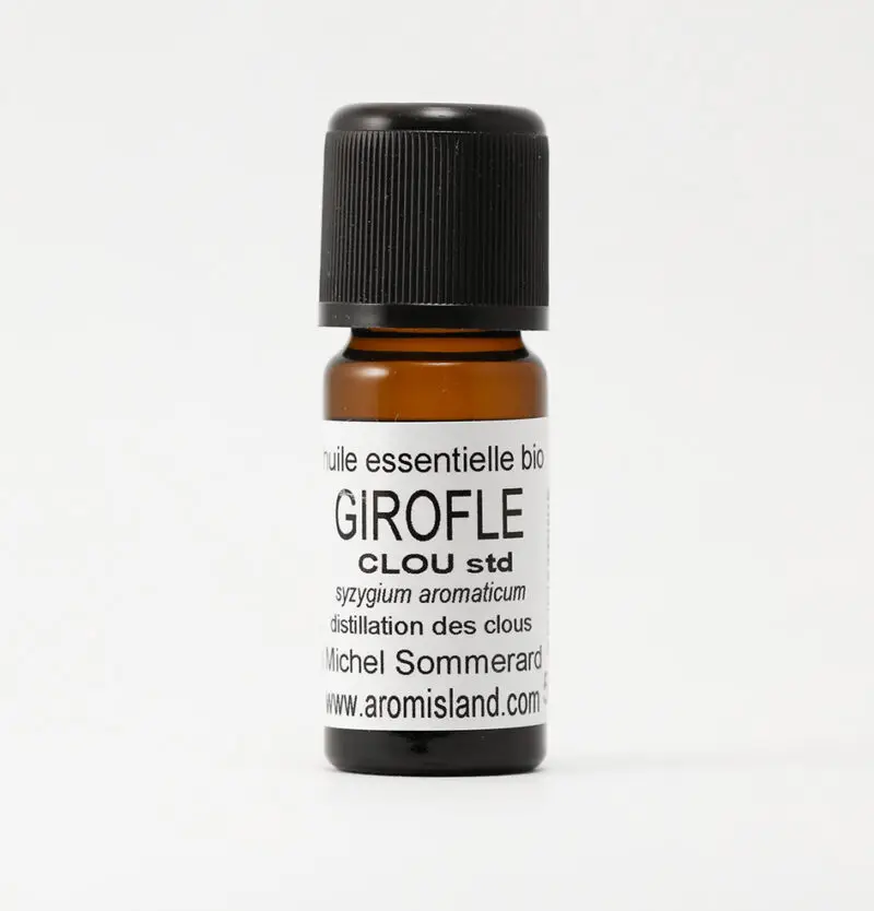 Flacon d’Huile Essentielle de Clou de Girofle Standard Bio (Syzygium aromaticum), distillation pure et biologique.