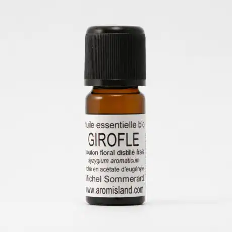 Flacon d’Huile Essentielle de Clou de Girofle Super Bio (Syzygium aromaticum), distillation pure et biologique.