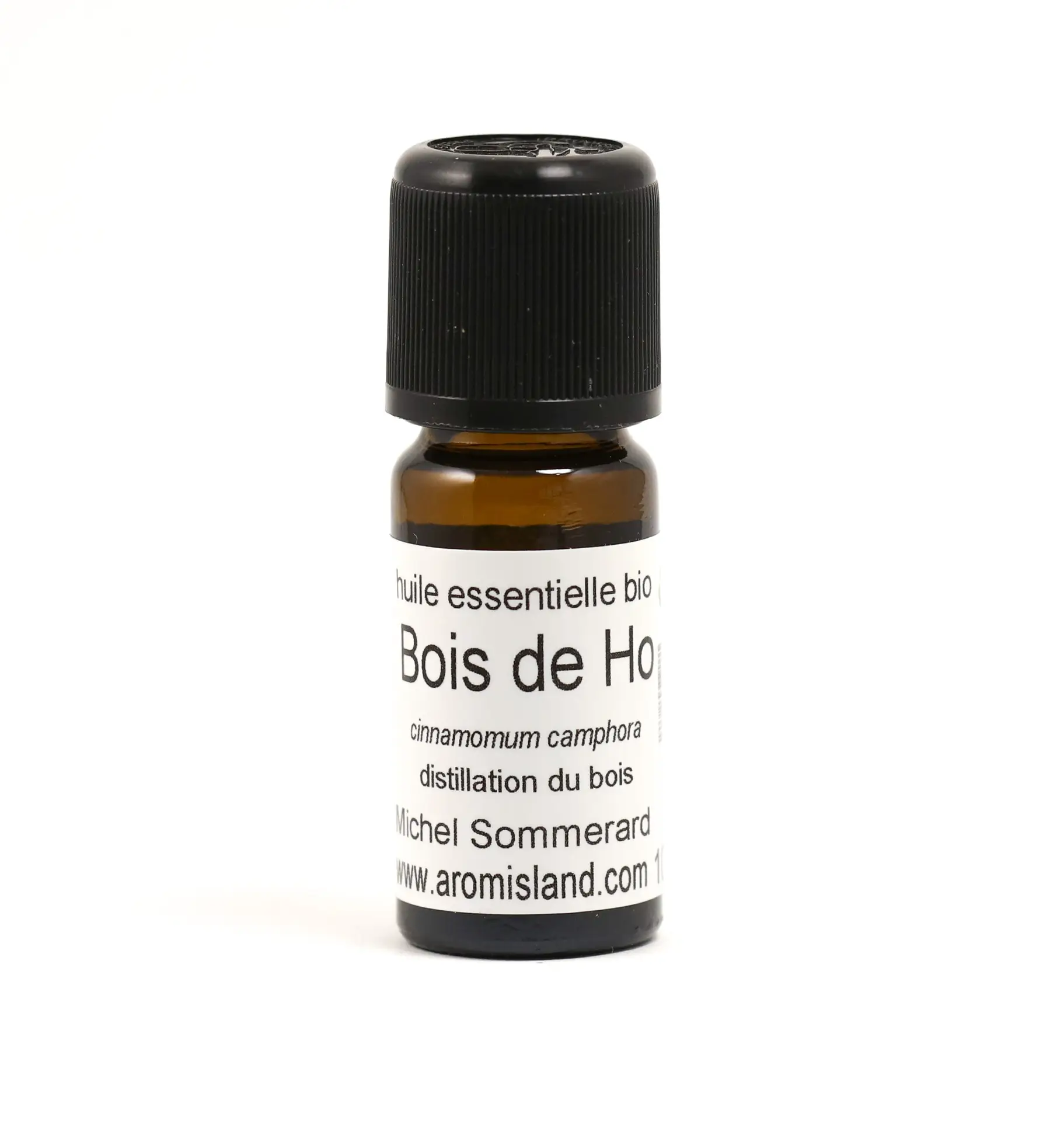 Flacon d' Huile Essentielle de Bois de Hô Bio ( Cinnamomum camphora ) , distillation pure et biologique.