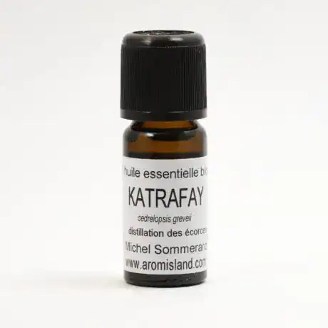 Flacon d’Huile Essentielle de Katrafay Bio (Cedrelopsis greveii), distillation pure et biologique.