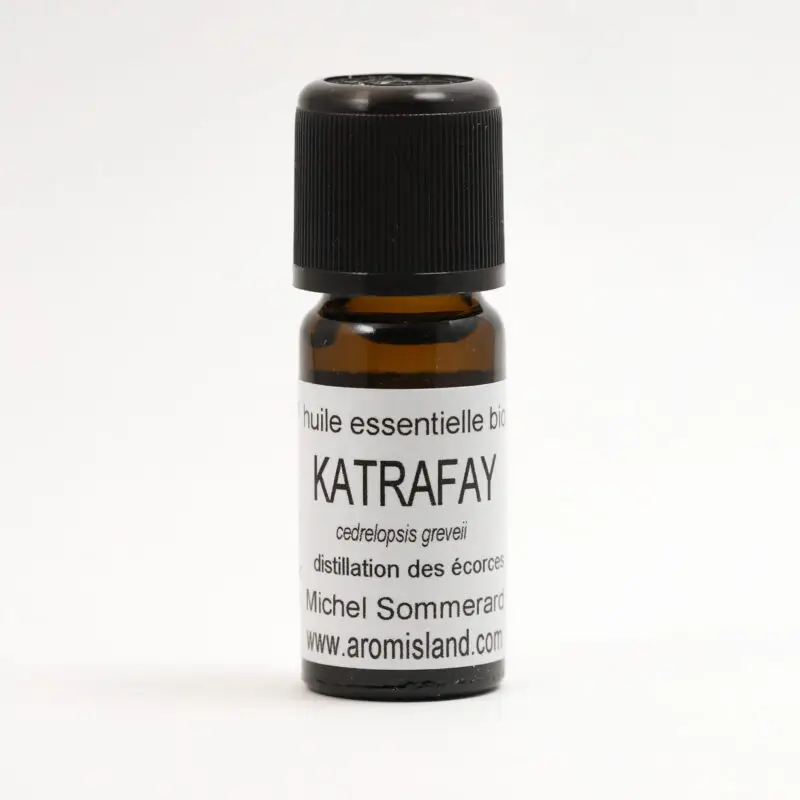 Flacon d’Huile Essentielle de Katrafay Bio (Cedrelopsis greveii), distillation pure et biologique.