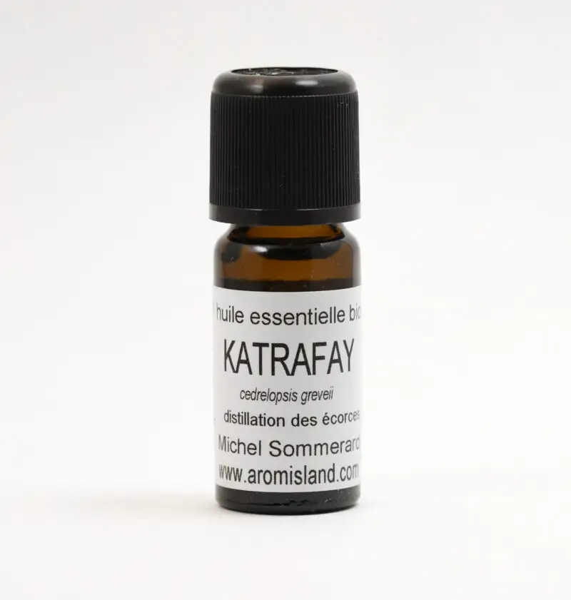Flacon d’Huile Essentielle de Katrafay Bio (Cedrelopsis greveii), distillation pure et biologique.