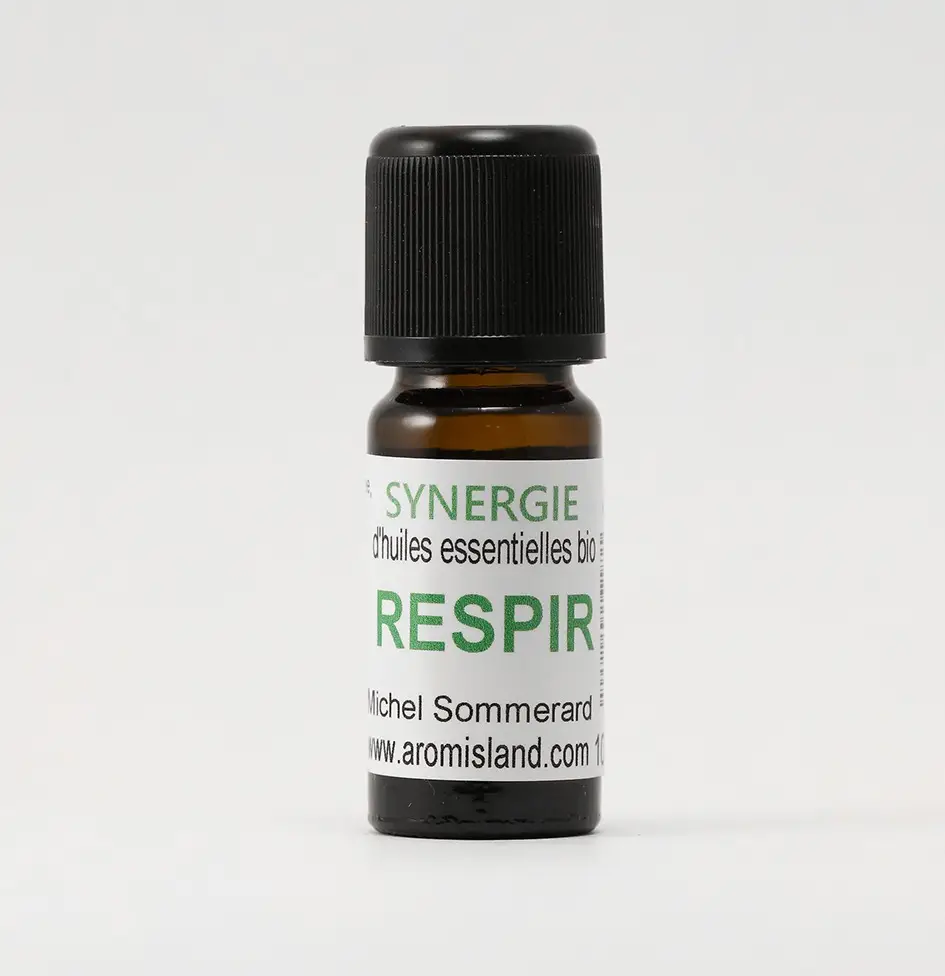 Flacon de Respir – Synergie d’huiles essentielles bio, distillation pure et naturelle.