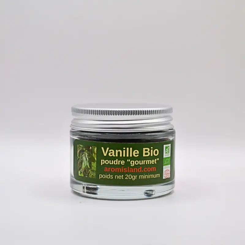 Poudre de vanille de Madagascar bio en pot en verre 20 g