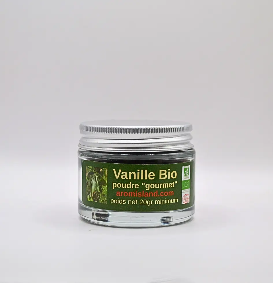 Poudre de vanille de Madagascar bio en pot en verre 20 g